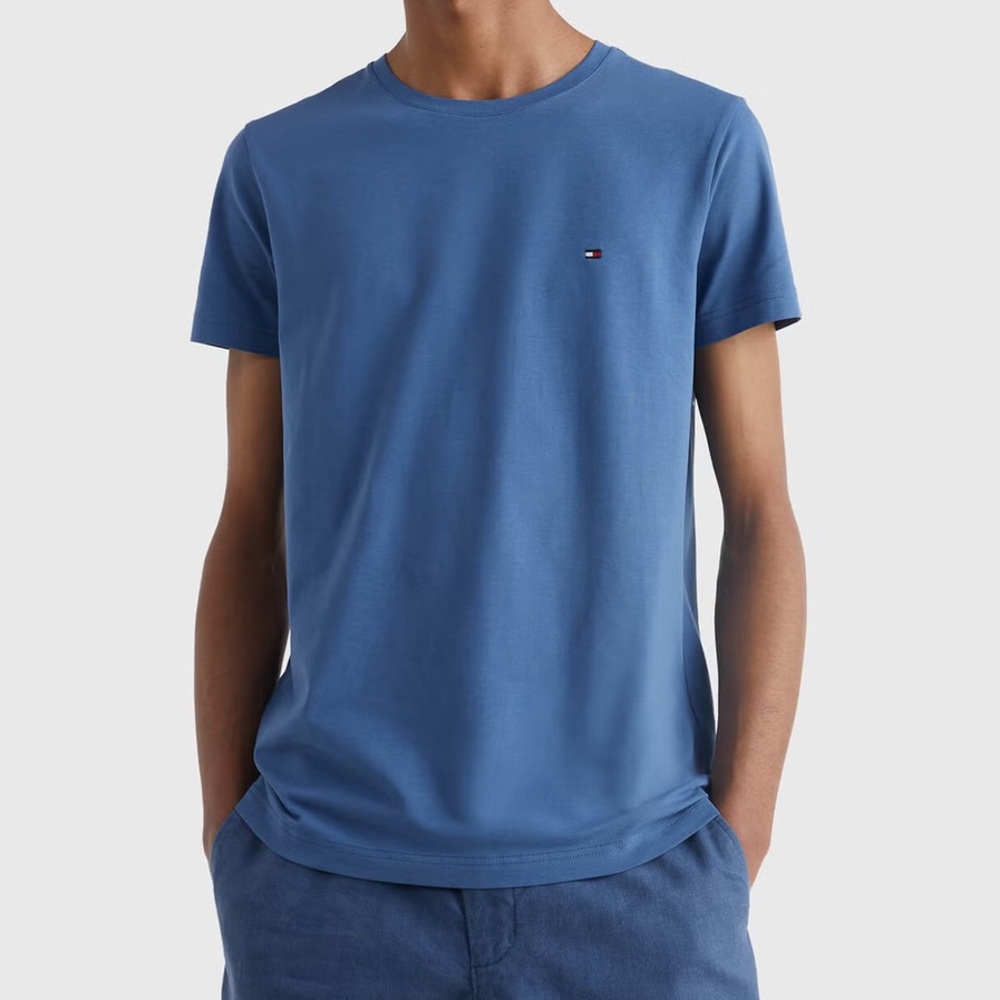 Tommy Hilfiger Embroidered Logo Slim Fit T-shirt Blue Cotton Blend Size L New